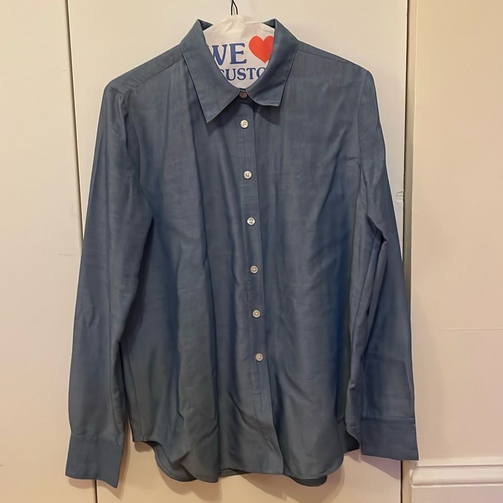 Ann Taylor chambray button-down shirt, size 2. Never worn